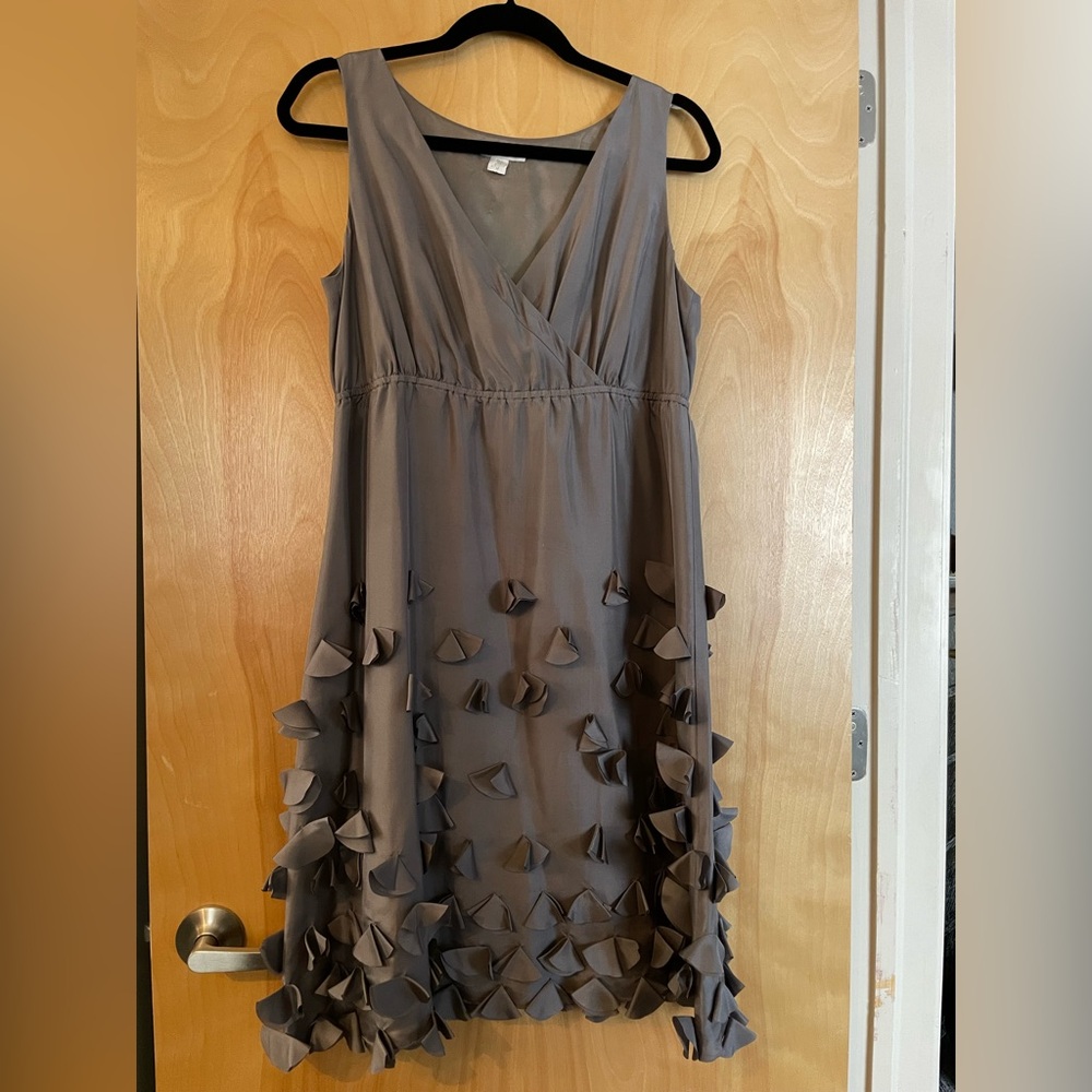 Garnet Hill Gray Midi Dress with Petal Accents